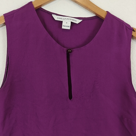 $198 DIANE VON FURSTENBERG Purple Alexandrie Sleeveless Silk Ruffle Top P, Small - Picture 6 of 16